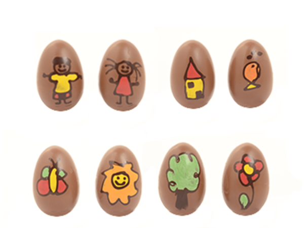 Kids art eggs 10 cm-Decorated milk chocolate